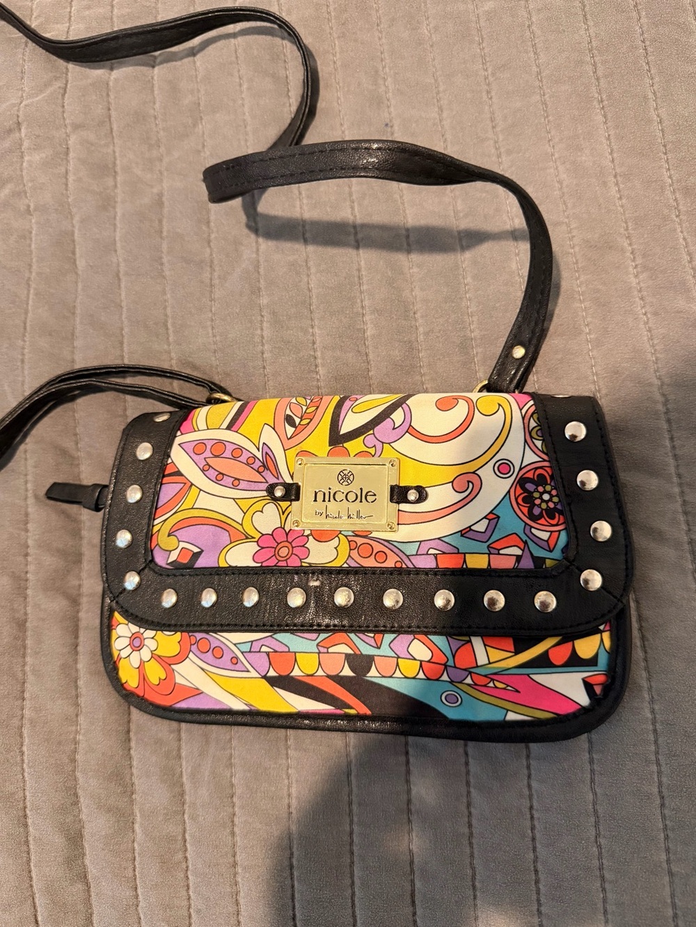 Nicole by Nicole Miller Yellow Multicolor Floral Studded Crossbody